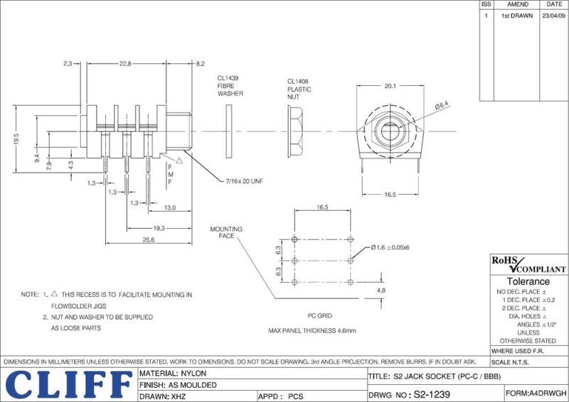 Cliff 6,3 Stereo Klinkenbuchse PCB, Marshall Ersatz