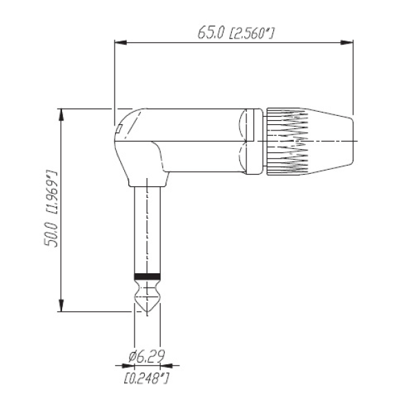 Rean NYS207 - 6,3 mm (1/4") phone plug, right angle, mono