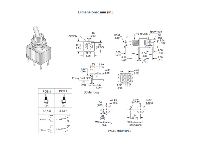 Miniature Toggle Switche short,  DPDT ON-ON