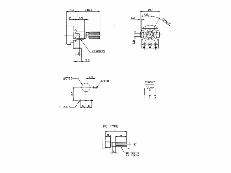 TT Potentiometer 16 mm 1k log