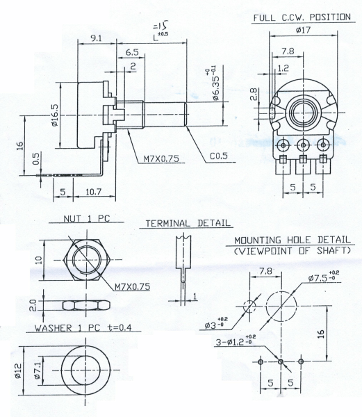 Potentiometer Alpha 16 PCB 100k linear - angled