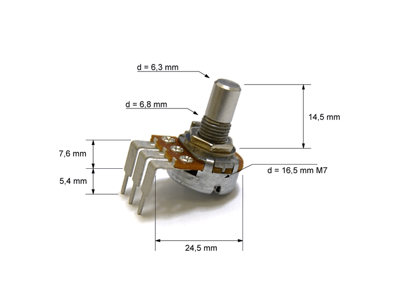 Potentiometer Alpha 16 PCB 25k log - angled