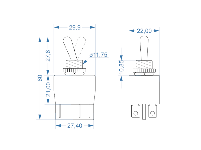 Kippschalter APEM 646 H/2 - 2-Pol Wechsler, EIN-EIN