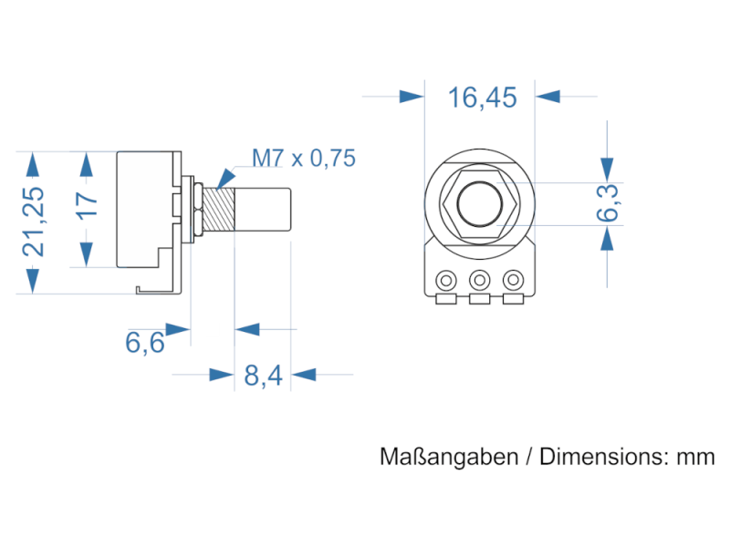 Alpha Potentiometer 100 kOhm log / 16 mm - 5 Stück