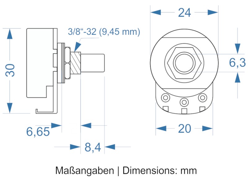 Alpha 1 MOhm log / Audio, 3,8" - 5 Stück