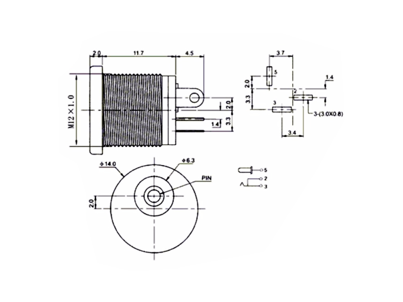 DC Buchse, Fronplattenmontage, 5,5 x 2,1 mm - 5 Stück