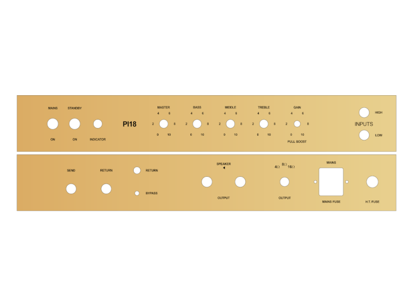 Faceplate for TT Amp-Kit PI18 - Gold GLOSSY