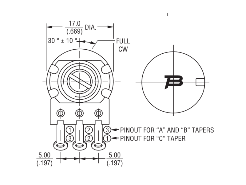 Bourns Potentiometer Mini 1M Log Knurled Shaft