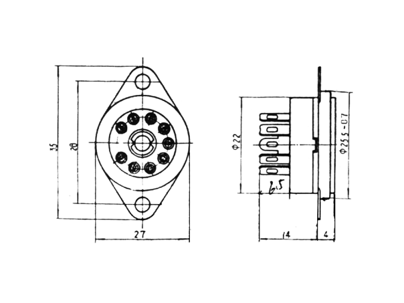 Sockel Noval Keramik, Chassis mit Ring