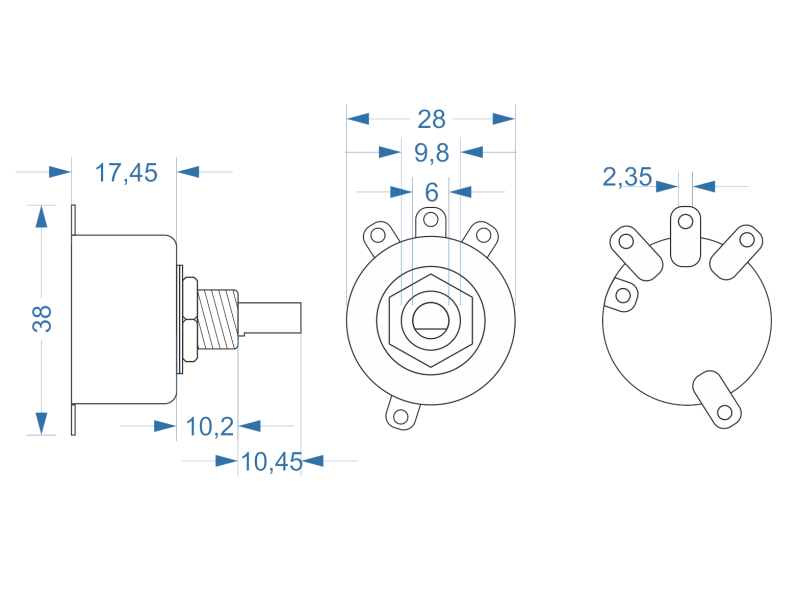 Rotary Switch 1 Pol / 3 Pos - 3A@250VAC - Impedance / Voltage Selector