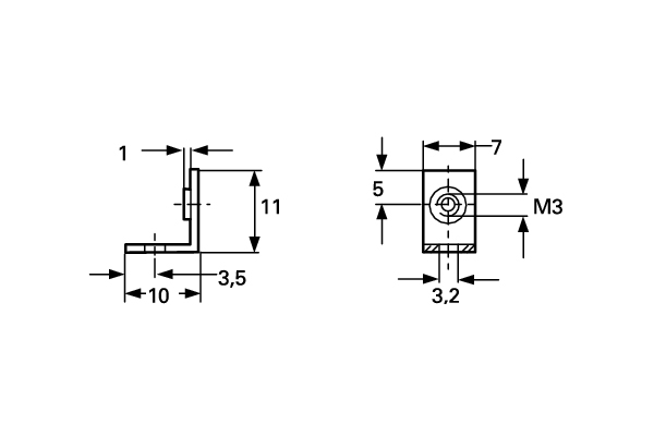 Montagewinkel mit M3 Gewinde 10 x 11 mm