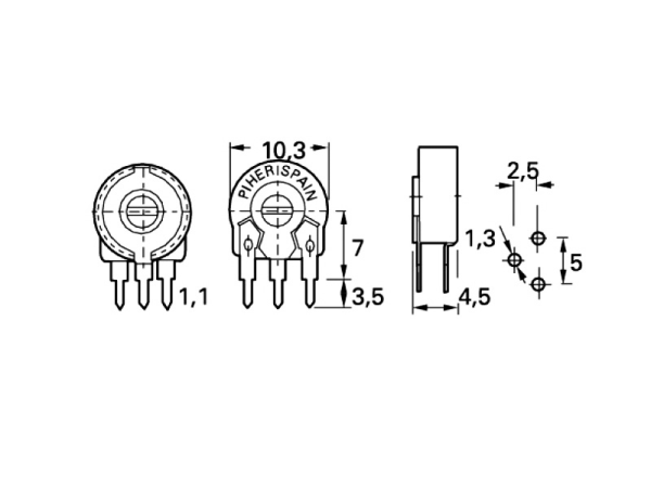 Miniatur-Potentiometer 500 k stehend PT10