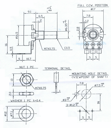 Potentiometer Alpha 16 PCB 25k linear - angled