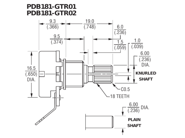 Bourns Potentiometer Mini 1M Log Knurled Shaft