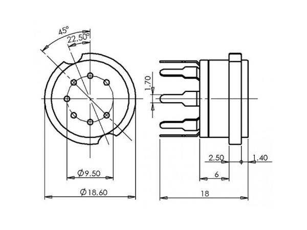 Sockel 7-Polig Keramik PCB - 7EK