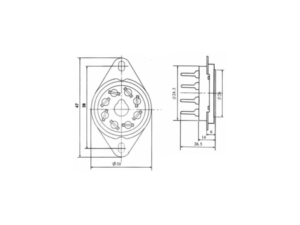 Sockel Oktal Keramik Chassis, lange Pins