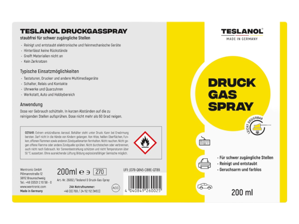 Teslanol Dust-Off Druckluftspray, 200 ml