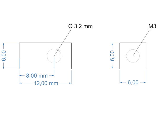 Gewindeblock 12x6x6 mm /  1xM3